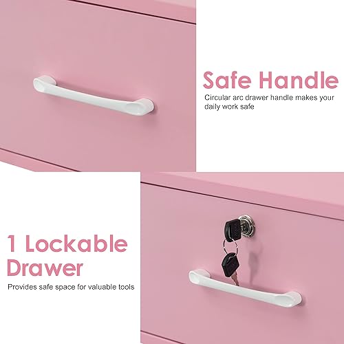 Miniatura 5 de BarberPub Estación de montaje en pared con cajones Gabinete de estilo Almacenamiento abierto Salón de belleza Equipo de spa 2502 (rosa)