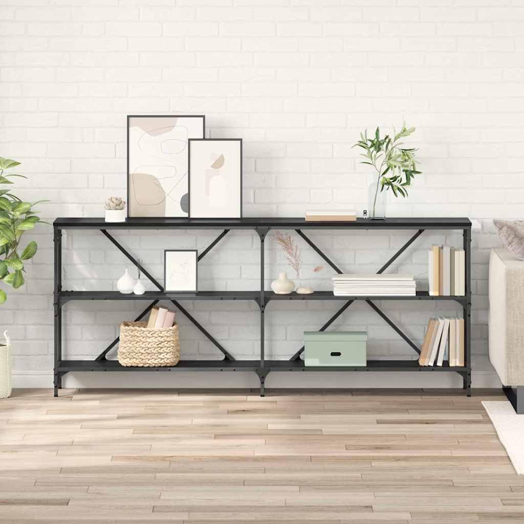 SXZenSpace Console Table Black Oak 180 x 30 75 cm Engineered Wood Hallway with Shelf Modern Slim Design for Living room Bedroom Corridor