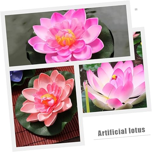 Miniatura 2 de Yardwe Decoración de loto de superficie de agua, adorno flotante de lirio de agua simulado flores de loto falsas flores de loto simuladas planta