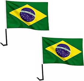 Kit 2 Bandeiras do Brasil para Carro com Haste 45x30cm – Bandeira da Seleção Brasileira para Vidro Automotivo – Ideal para Copa do Mundo, Jogos do Brasil, Torcida, Eventos e Eleições