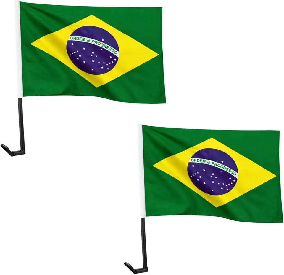 Kit 2 Bandeiras do Brasil para Carro com Haste 45x30cm – Bandeira da Seleção Brasileira para Vidro Automotivo – Ideal para Copa do Mundo, Jogos do Brasil, Torcida, Eventos e Eleições