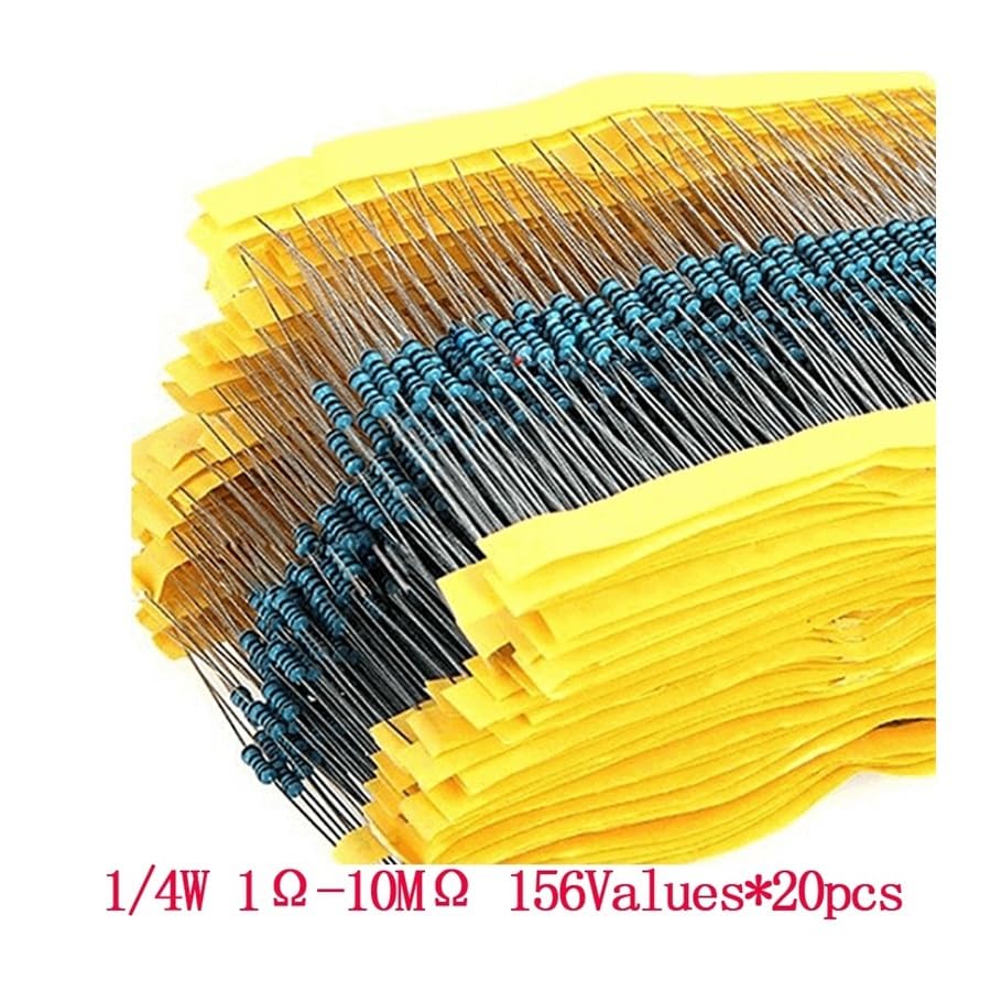 3120pcs 156 Value 1/4 watt Metal Film Resistor Assorted Kit,1% Resistor Samples Pack 1 ohm-10M ohm DIY Electronic Components Set
