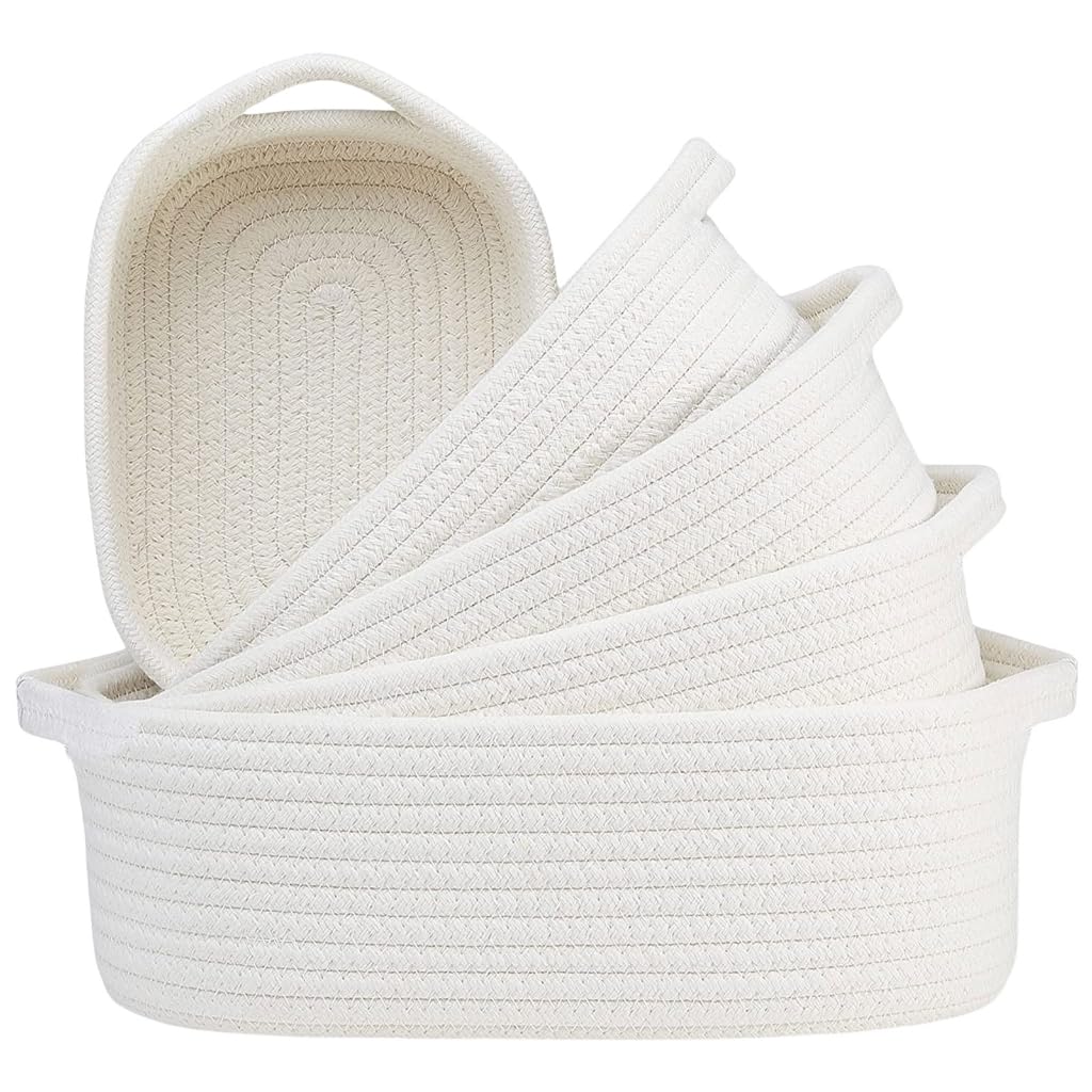 5 cestas de almacenamiento de cuerda de algodón resistentes tejidas a mano, accesorio para el hogar para organizar ropa, juguetes y artículos de uso en el baño