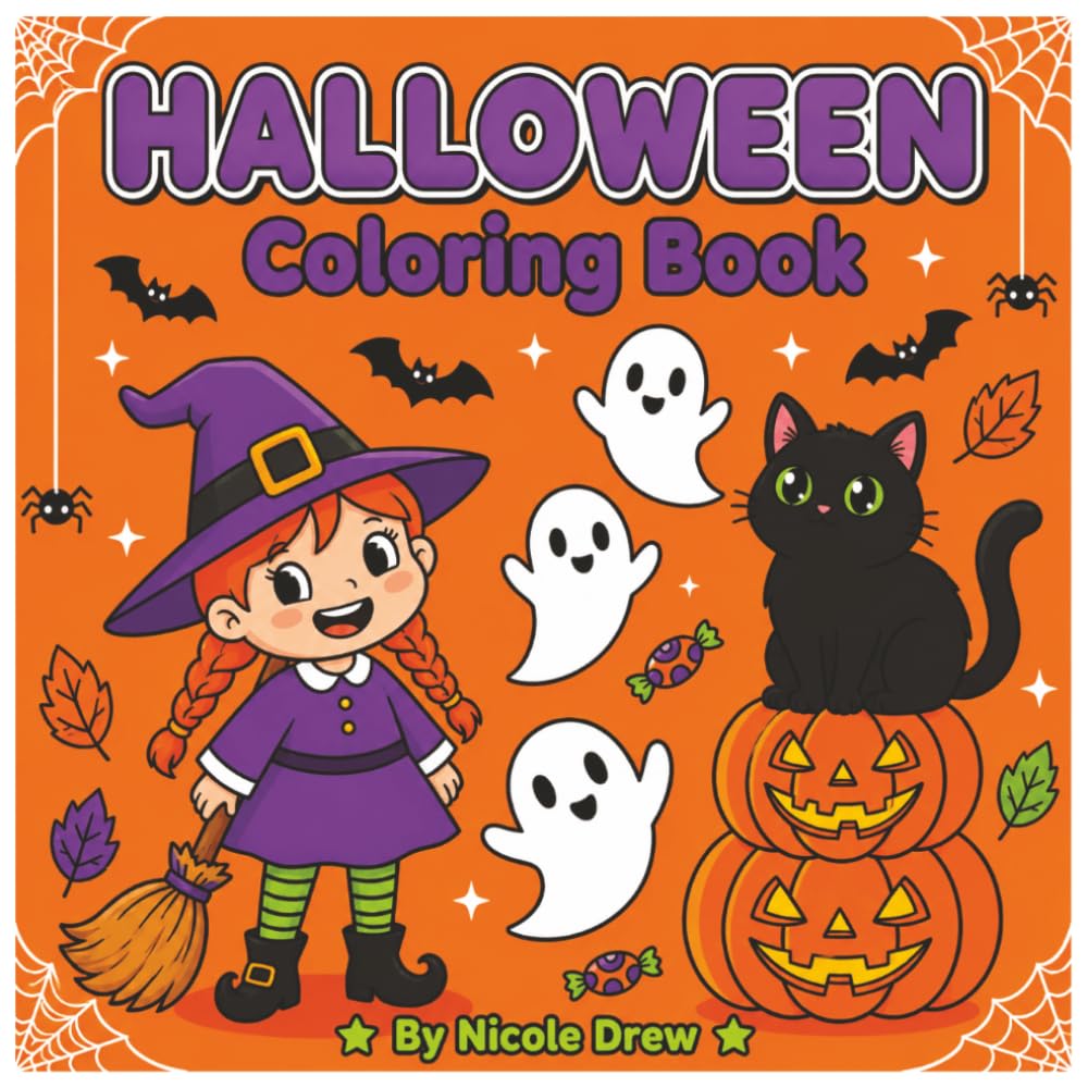 Fun Halloween Coloring Book for All Ages: 50 Cute and Easy Halloween Designs Featuring Pumpkins, Ghosts, Witches, Bats, and Trick-or-Treat Fun (Holiday Fun Coloring Series)