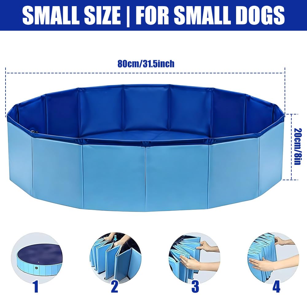 Piscina Plegable para Perros, 80 x 20 cm Piscina para Perros, Portátil Piscina para Perros Pequeños con Válvula de Drenaje, para Interior o Exterior Segura Antideslizante (Azul)