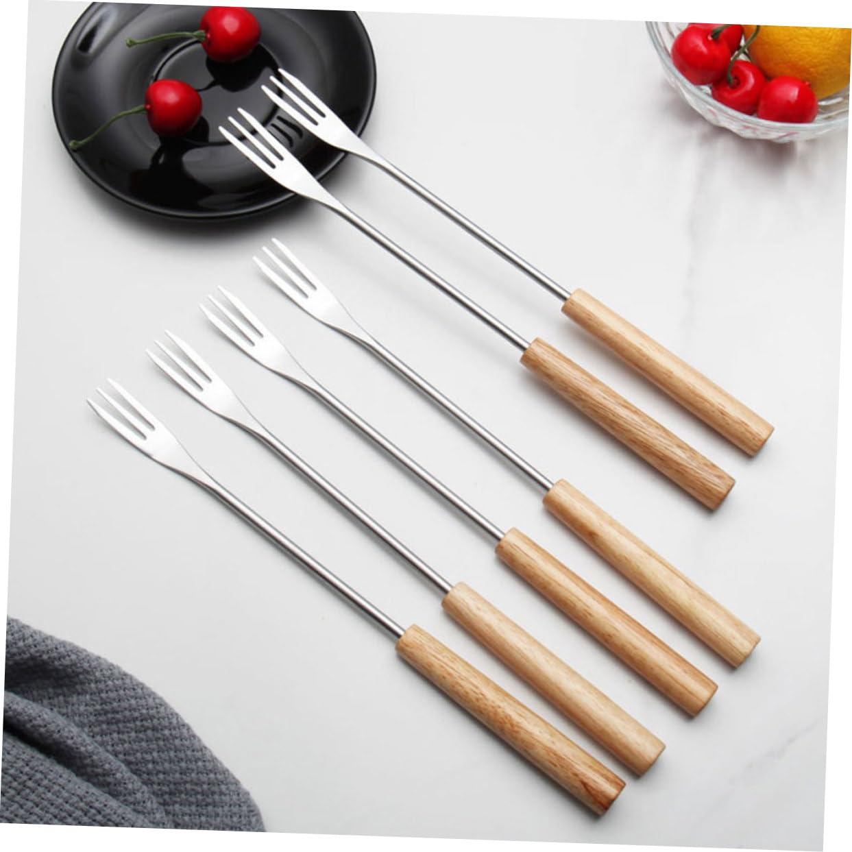BRIGHTFUFU 12pcs Enrobing Fork for Chocolate Cheese Fondue Forks Wood Handle for Desserts Salad and Fruit