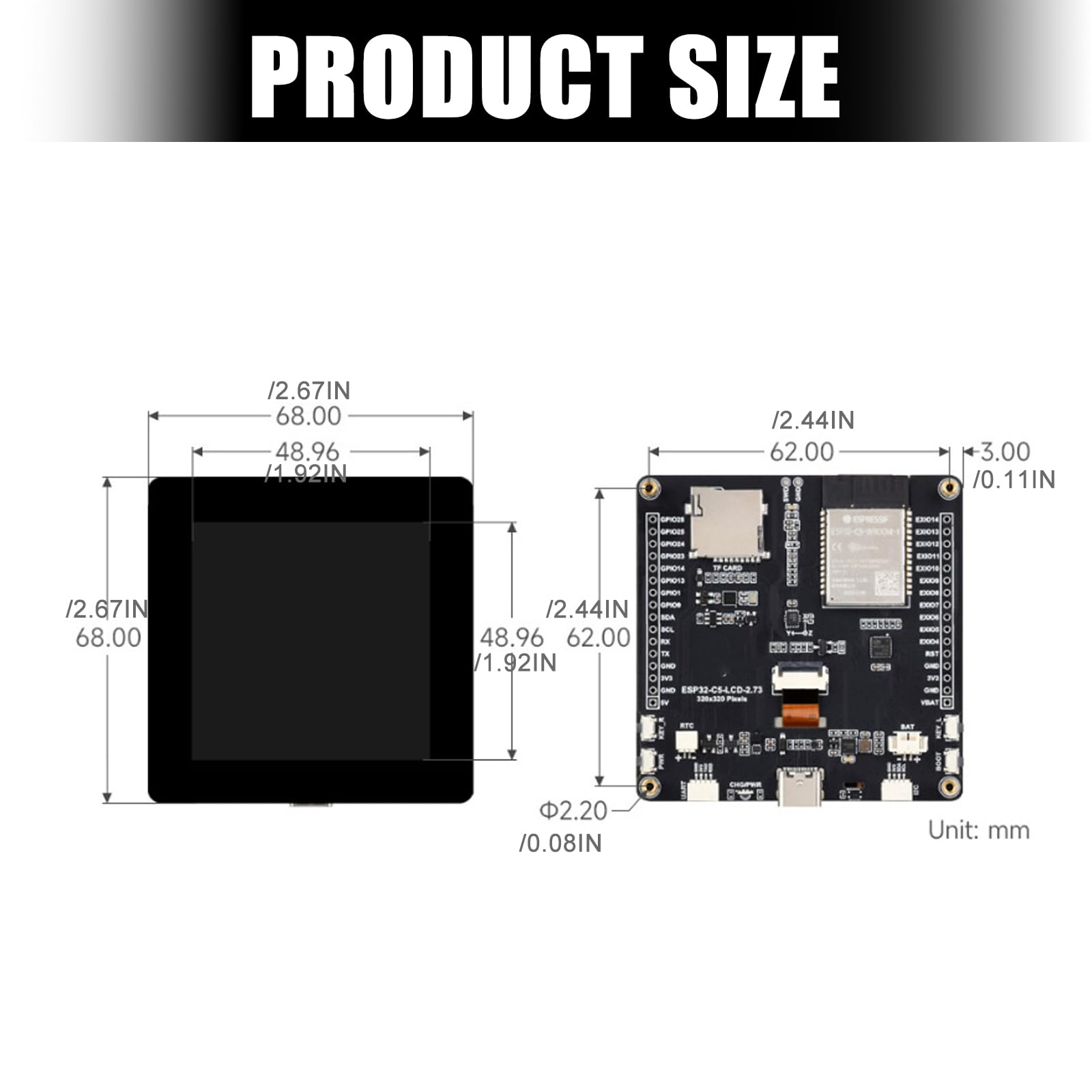 Wi-Fi 6 C5 LCD Controller Board mit Gewinde, mit Akku