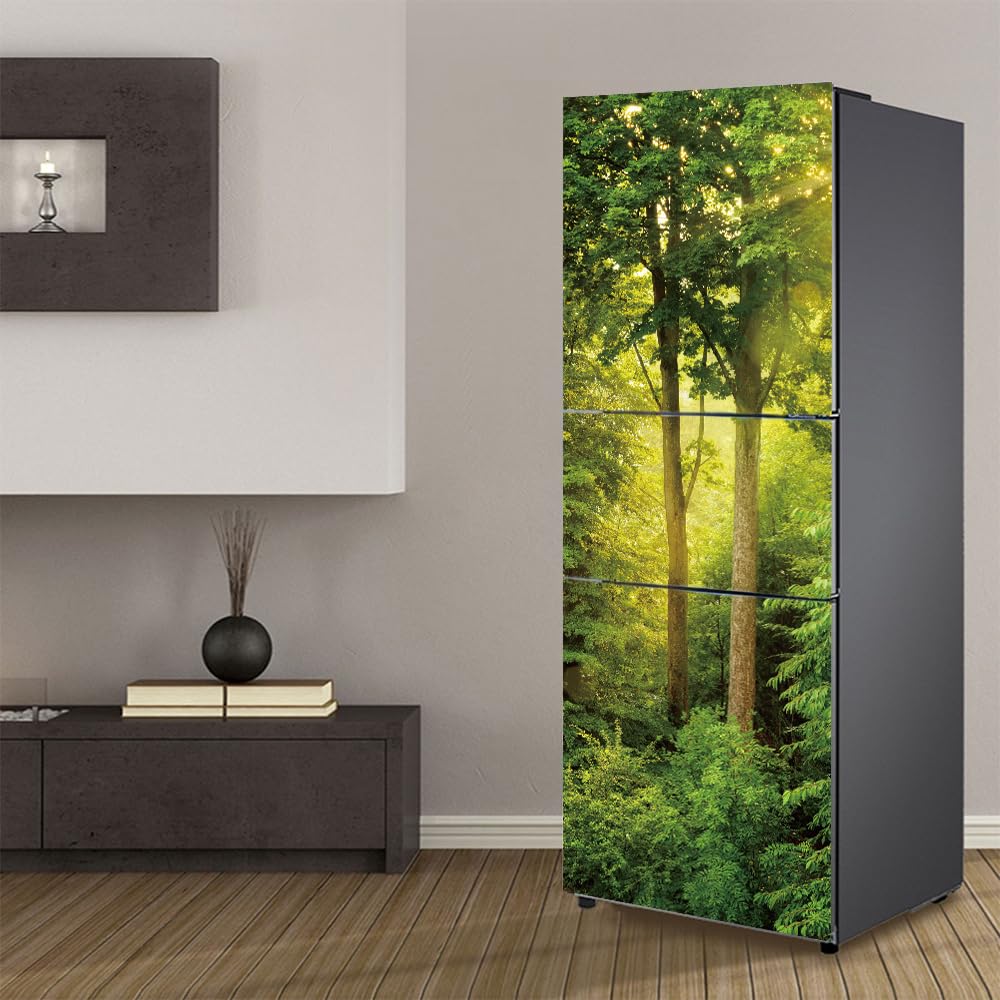 Adesivi per frigorifero per coprire porte piene 3D boschi verdi, autoadesivi, adesivo professionale in vinile per porta del frigorifero, 60 x 150 cm, OLKS-9986