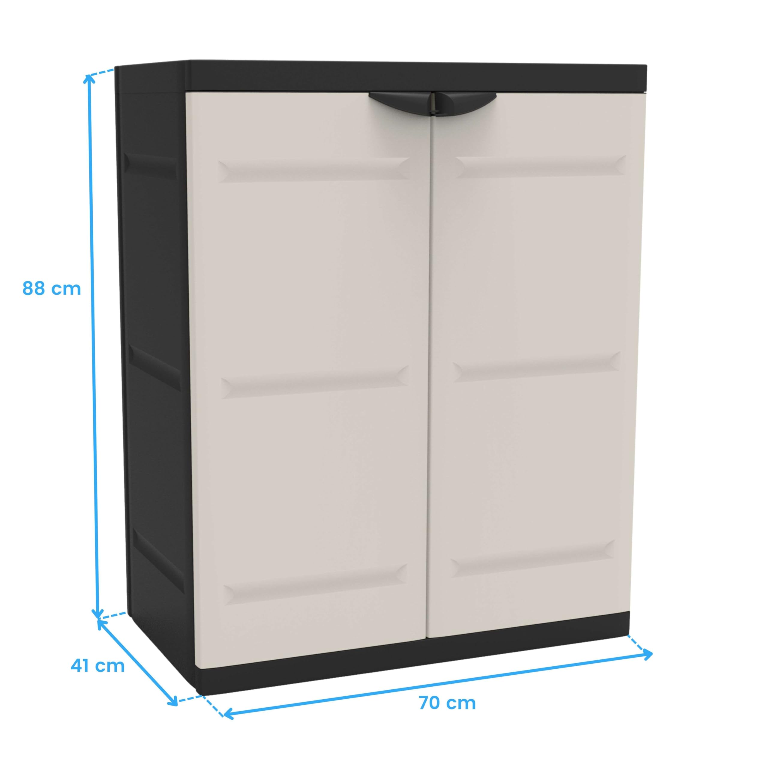 Miroytengo Armario 2 Puertas y 2 Estantes Internos, Armario Bajo de Exterior, Armario de Resina Titanium Negro 70x88x41 cm