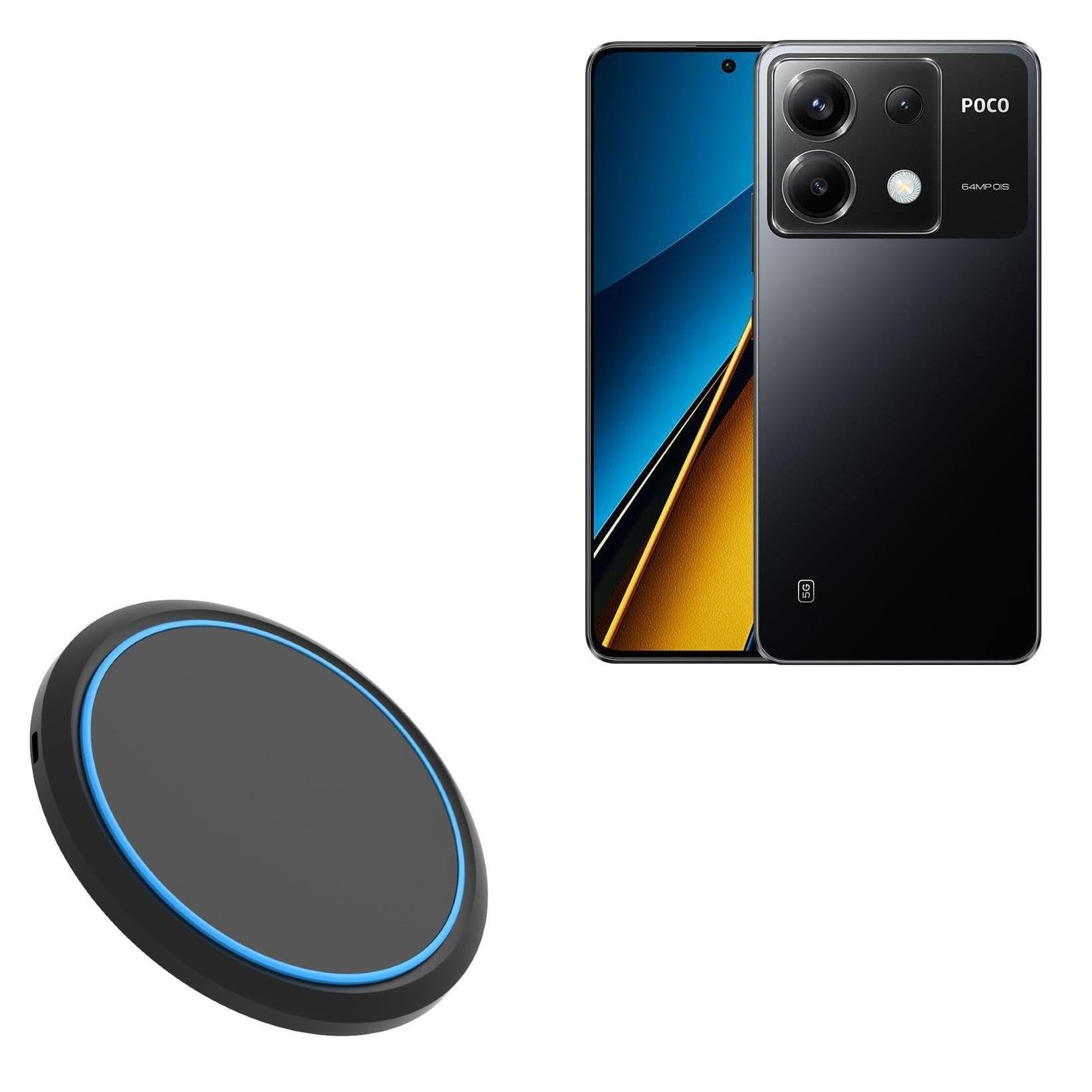 BoxWave Charger Compatible with Xiaomi Poco X6 - SwiftCharge PowerDisc Wireless Charger (15W), Qi Wireless 15W Circular Desktop Charger - Jet Black