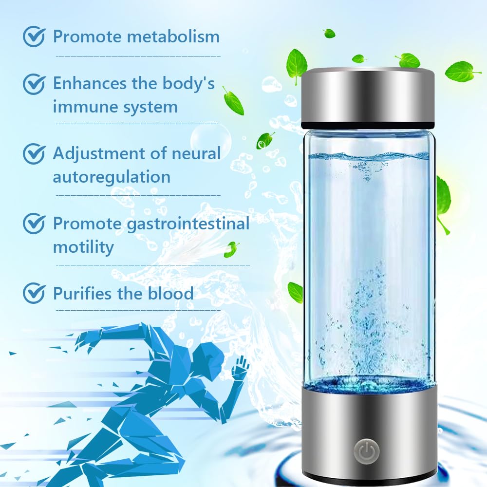 Bouteille à Eau Hydrogène, Bouteille d'eau Portable pour Hydrogène, 420 ML Bouteille d'eau d'hydrogène, Chargement USB Portable pour la Maison, le Bureau et les Voyages