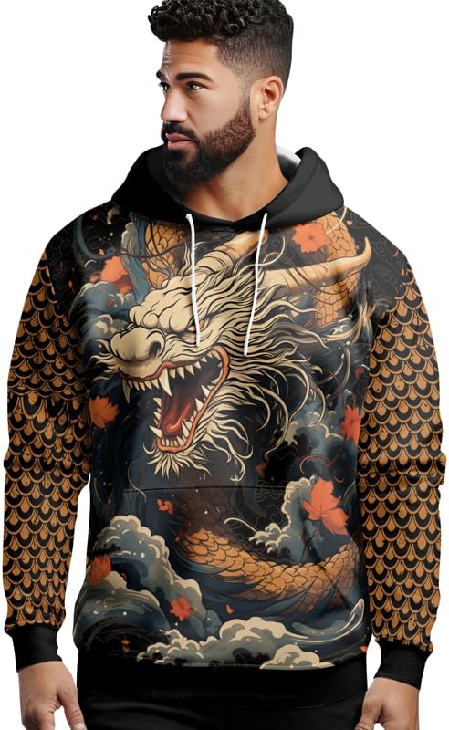 Dragon Unisex Hoodies AOP Men's Pullover Hooded Sweatshirt with Pocket