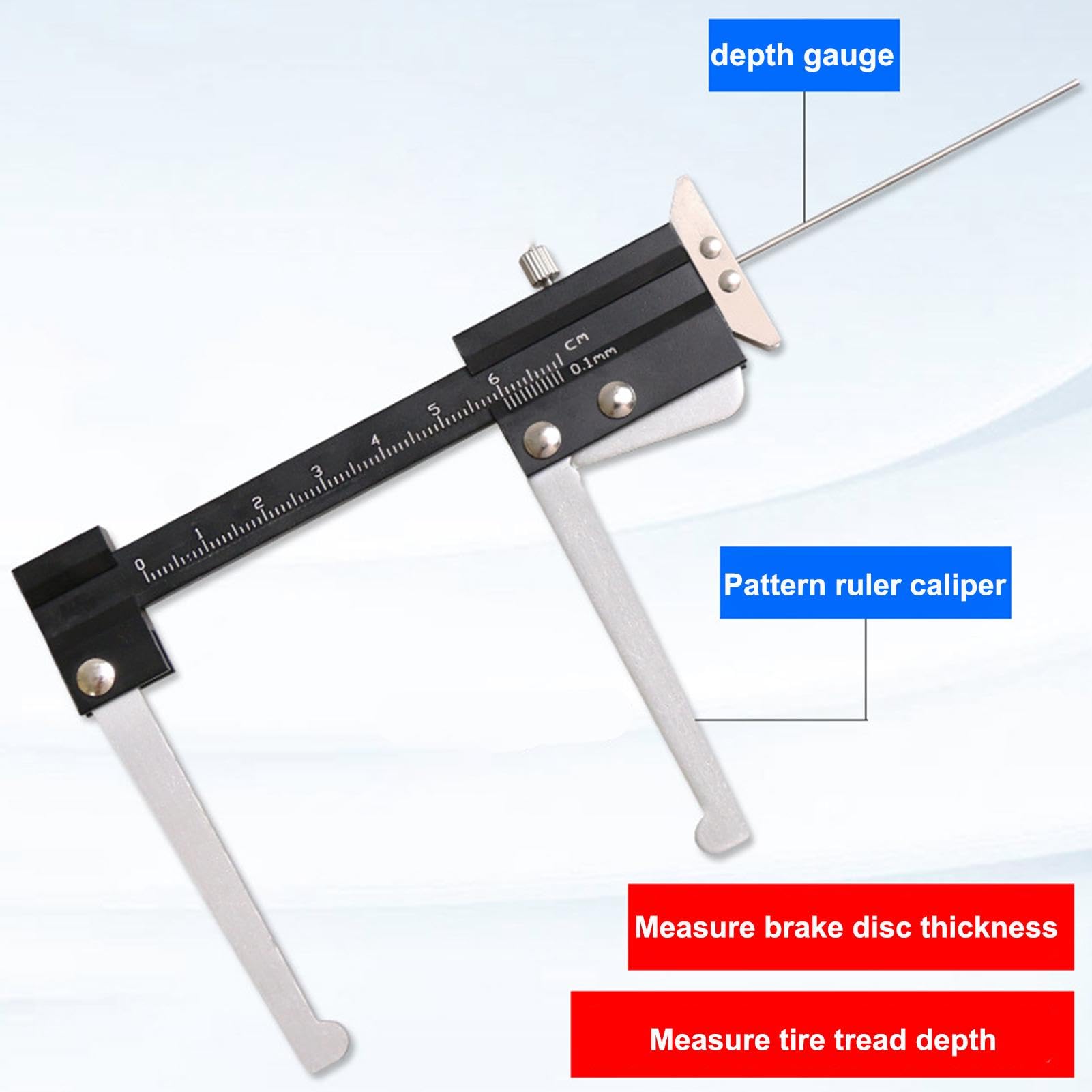 Scheibenbremsrotor-Mikrometer – Bremsscheiben-Messwerkzeug | Schnelles Und Genaues Dickenmesslineal | 0-60 Mm Metrischer Messschieber, Manueller Tiefenmesser Für Automatische Bremsscheiben, Reifenprof
