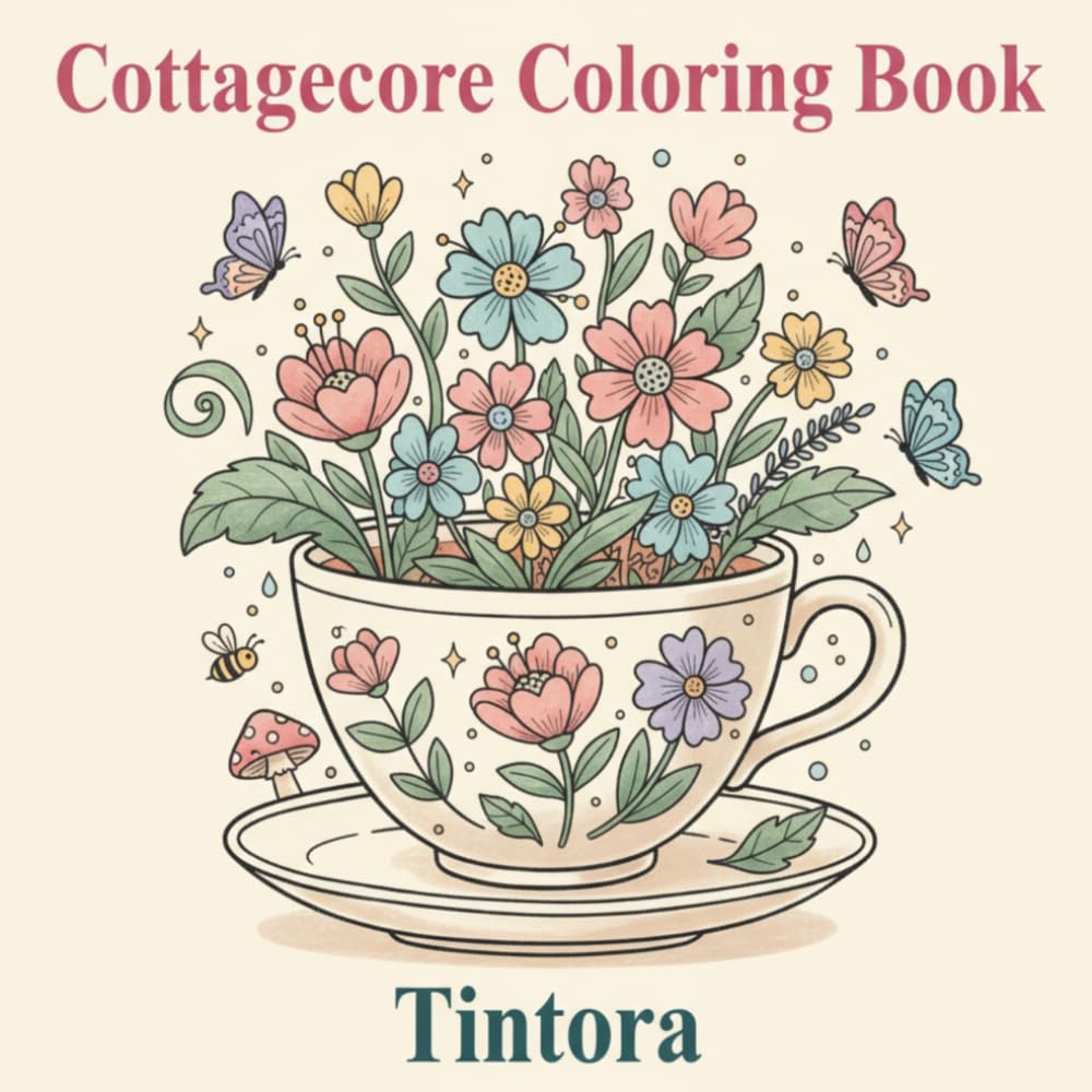 Cottagecore Coloring Book: Bold & Easy Cozy Coloring Pages with Mushrooms, Flowers, Cottage Life & Relaxing Nature Scenes for Kids & Adults
