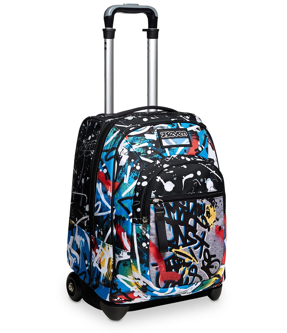 Seven Zaino Trolley, Scuola Elementare, Doppio Uso, Doppio Scomparto, Spallacci a Scomparsa, Bambino, Navy Bush, multicolore