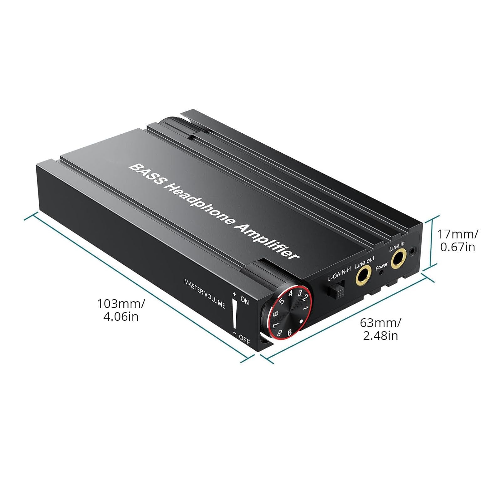 Fabater Amplificatore per Cuffie, Amplificatore HiFi Portatile in Alluminio da 16-300 Ohm, Jack da 3,5Mm USB Ricaricabile, Interruttori GAIN a Due Stadi, Controllo Potenziamento Bassi