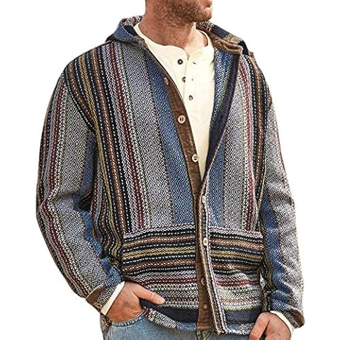 Men's Retro Stripeds Baja Jerga Hoodie Hippie Knitted Jumper Gray Cover