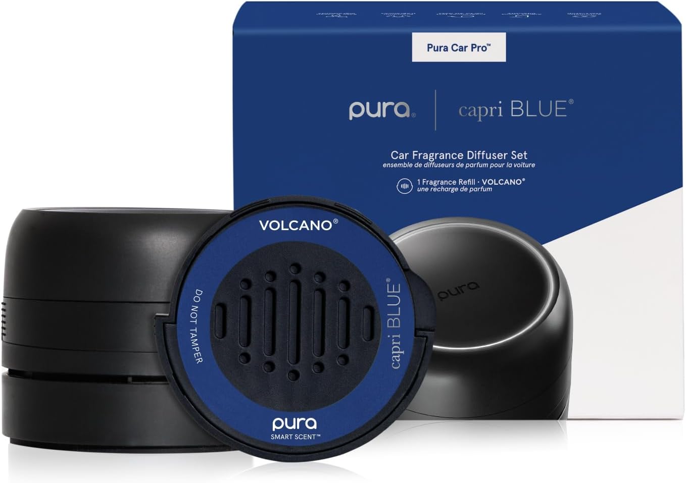 Volcano Pura Car Pro Diffuser Set - Includes Pura Car Pro Diffuser and Capri Blue Volcano Air Freshener Refills - Scented with Notes of Tropical Fruits & Sugared Citrus