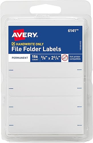 Miniatura 1 de Avery Etiquetas para carpetas de archivos, 5/8 pulgadas x 2-3/4 pulgadas, blancas, no imprimibles, 156 etiquetas en blanco en total (6141)
