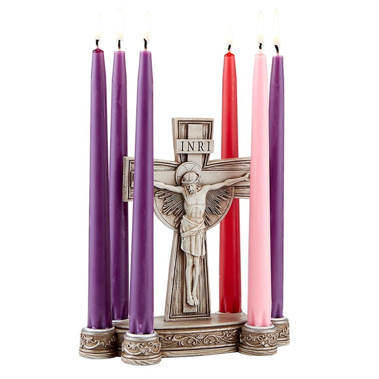 CBC Group Crucifix Candleholder for Lent, 8.25" Tall, Christ INRI