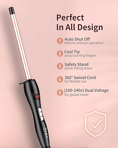 Miniatura 6 de 12 Inch Curling Wand Irons for Short&Long Hair, 13mm Thin Curling Wand with Long Barrel, Tiny Hair Curling Wand Tourmiline Ceramic Barrel 9 Heat