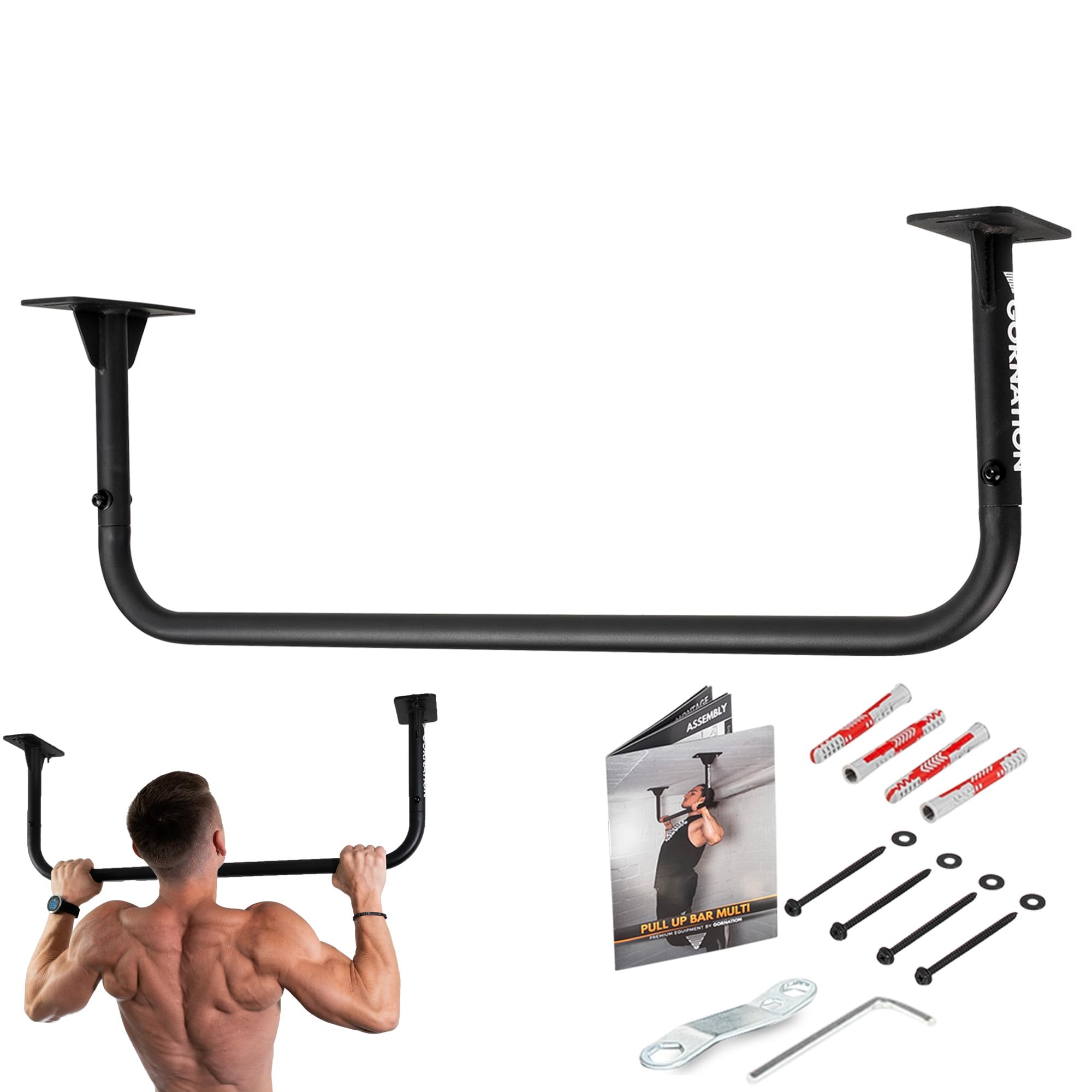 GORNATION Klimmzugstange für Wand oder Decke, Pull-Up Bar zur Wandmontage oder Zimmerdecke, Klimmzugstange pulverbeschichtetes Metall, für Calisthenics, Fitness und Training zu Hause im Home Workout