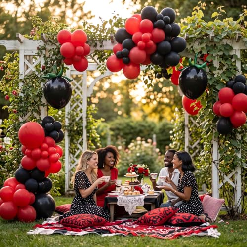 Image of 130pcs 18 /12 /10 /5 Inch Matte Black and Red Latex Balloon Garland Arch Kit
