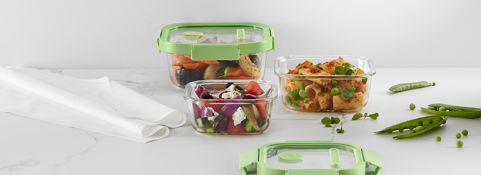 Lékué Recipiente hermético de vidrio para conservar/congelar alimentos, 520 ml, cuadrado (Paquete de 4)