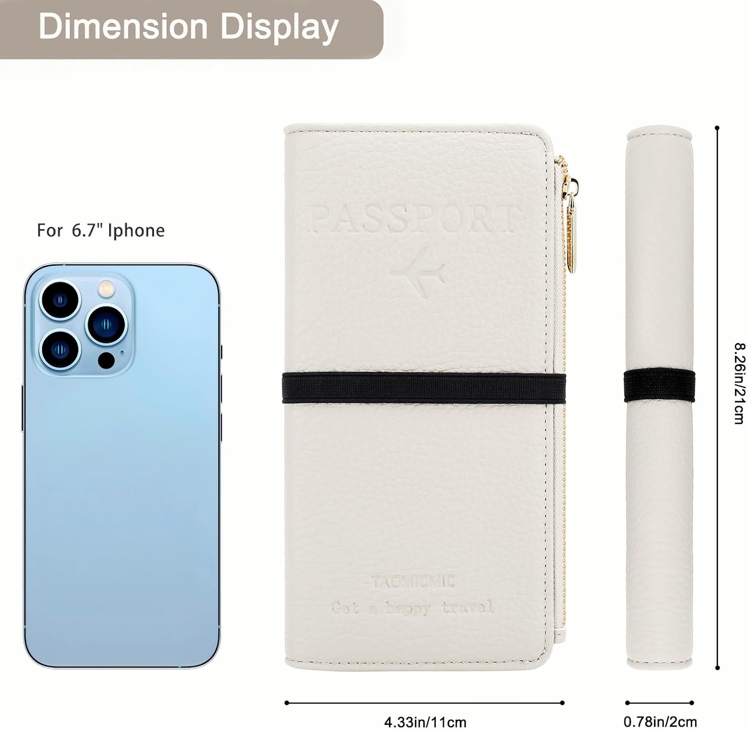 DOB SECHS Passport Holder for Travel Women RFID Blocking Leather Passport Wallet Travel Document Organizer Pouch Bag, Slim Passport Cover Case with Zipper Cash Pocket Purse+Card Slots+ID Window, White - Image 4