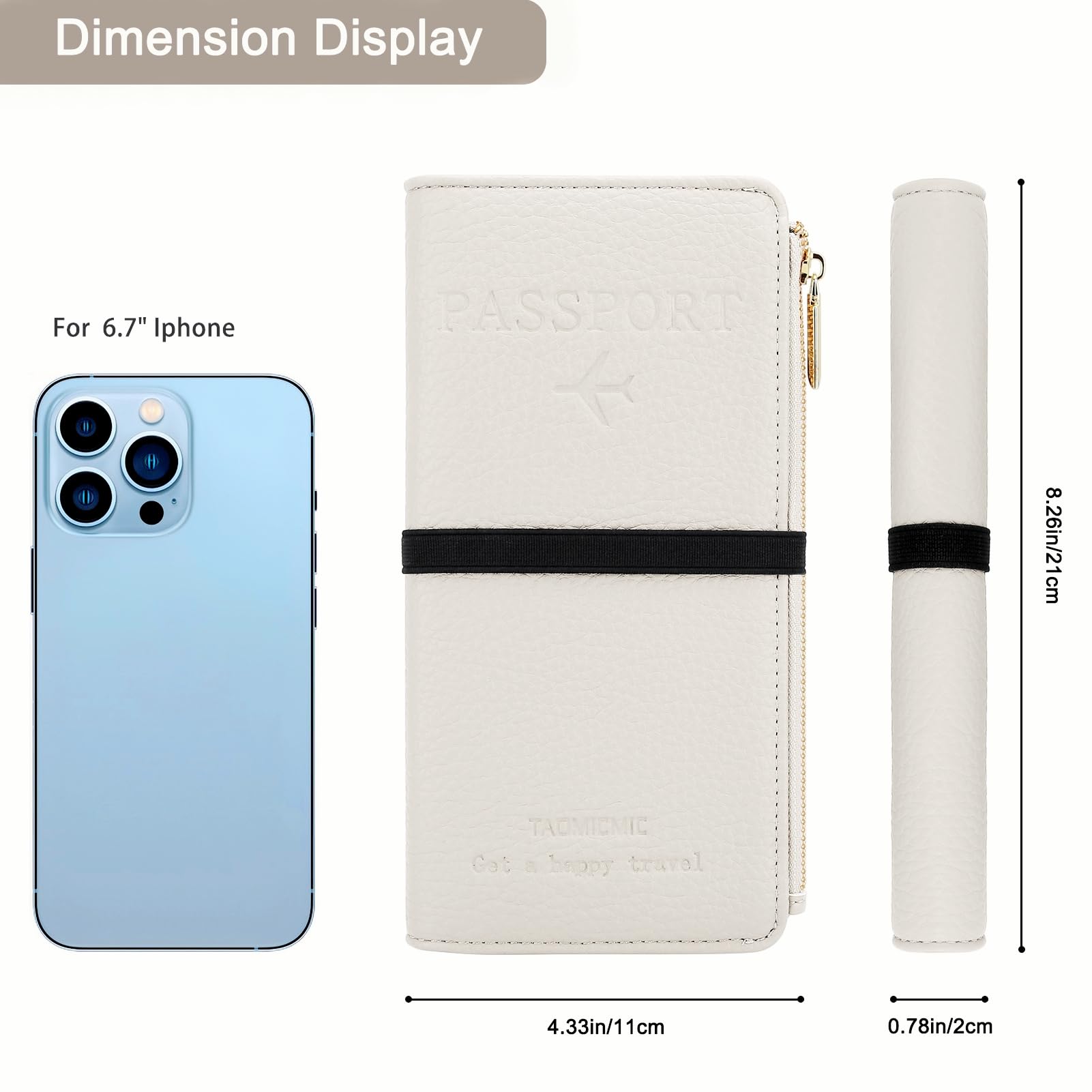 DOB SECHS Cartera de cuero para pasaporte, funda para pasaporte RFID, funda para tarjetas de crédito para mujer, bolsa organizadora de accesorios de viaje con ventana de identificación, bolsillo con