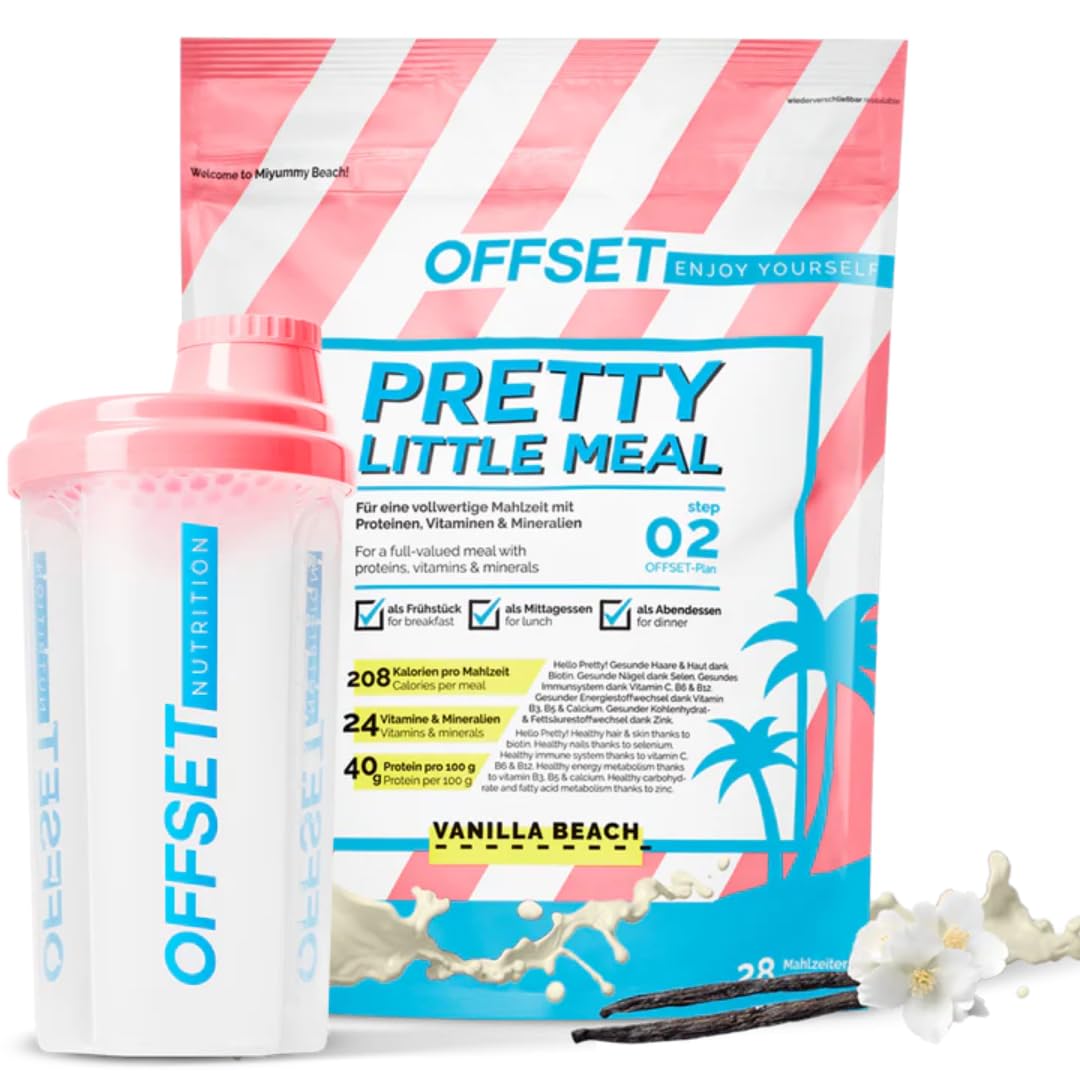 OFFSET Nutrition Abnehm Shake Vanille [nur 208 KCAL pro Shake] mit Shaker - 28 Portionen | Mahlzeitersatz | Diät mit 24 Vitaminen & Mineralien | Glutenfreie Trinkmahlzeit