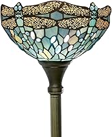 Vista 1 de WERFACTORY Tiffany Floor Lamp Sea Blue Stained Glass Dragonfly Light 12X12X71 Inches Pole Torchiere Standing Corner Torch Uplight Decor Bedroom