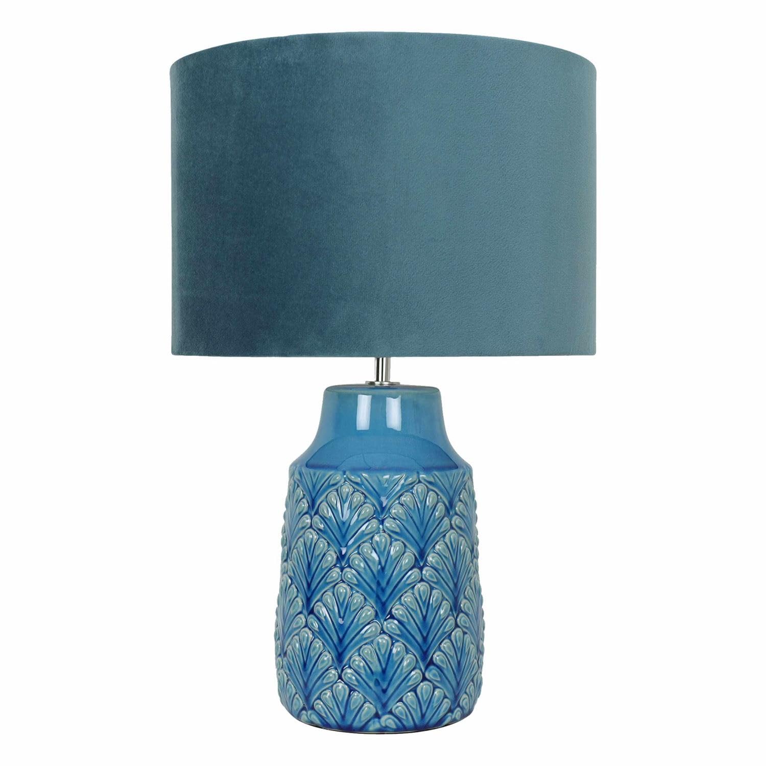 Teal Velour Shade Peacock Glazed Ceramic Lamp - 46cm Height - BC B22 Bulb Type