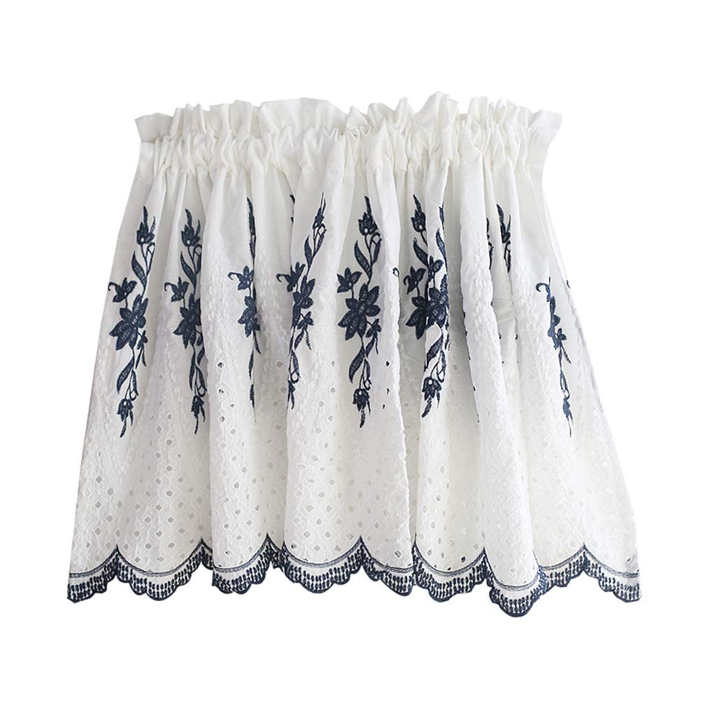 Cortina corta de algodón con cenefa floral para ventanas de cocinas rurales y decoración de café