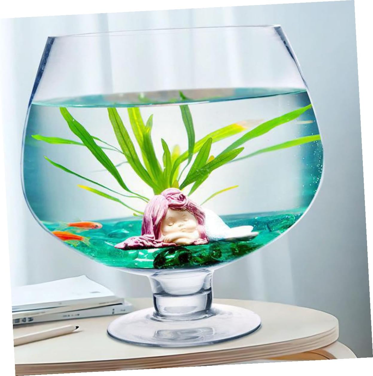 Glass Betta Fish Bowl 5000ml Aquarium Vase Desktop Aquatic Tank with Hydroponic Planting for Small Goldfish and Aquatic Pets
