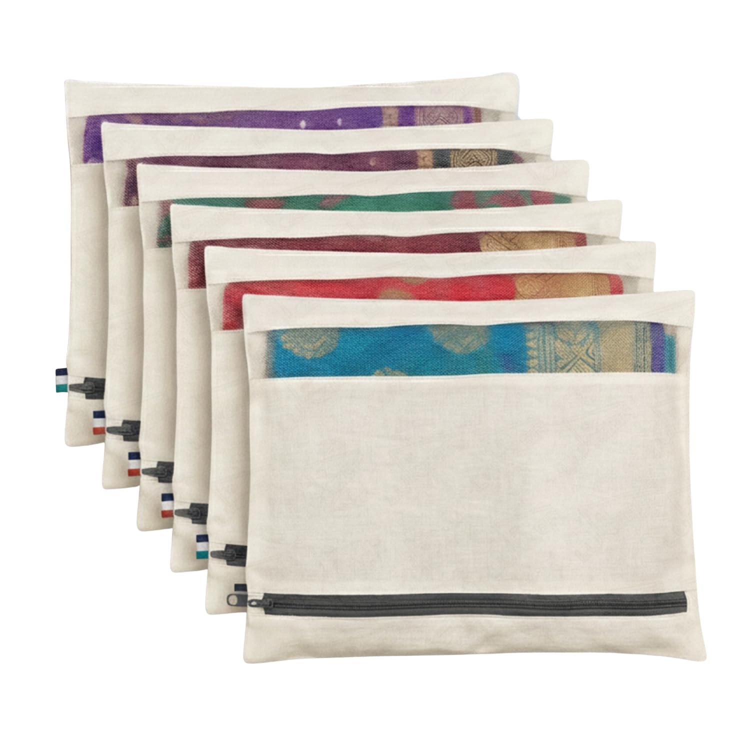 Lukzer Cotton Saree Bags/Covers for Storage Set of 6 (16 x 14 Inches) Big Size with Zip Closure & Transparent Mesh Window | Wardrobe Organizer for Sarees, Clothes, Lehenga, Dress Storage SRC-01-06-image-46