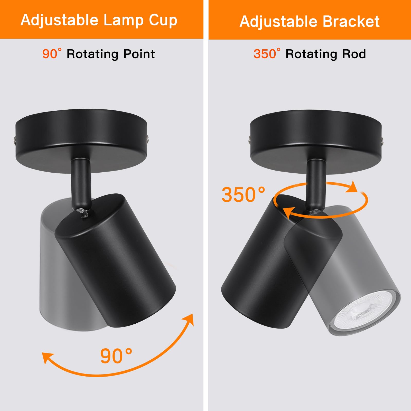 Ketom 2 x Spotlight Ceiling Light, GU10 LED Modern Spotlight Matt Black, Single Adjustable Ceiling Spotlights Round - Image 2