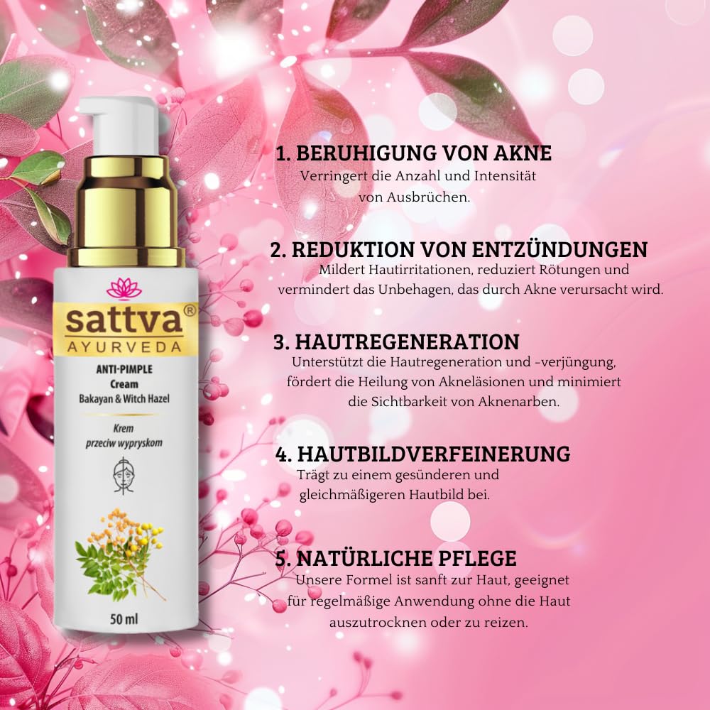 Sattva Anti-Pimple Cream Against Blemished Skin on the Face, Anti-Pimple Cream with Bakayan & Witch Hazel - Image 3