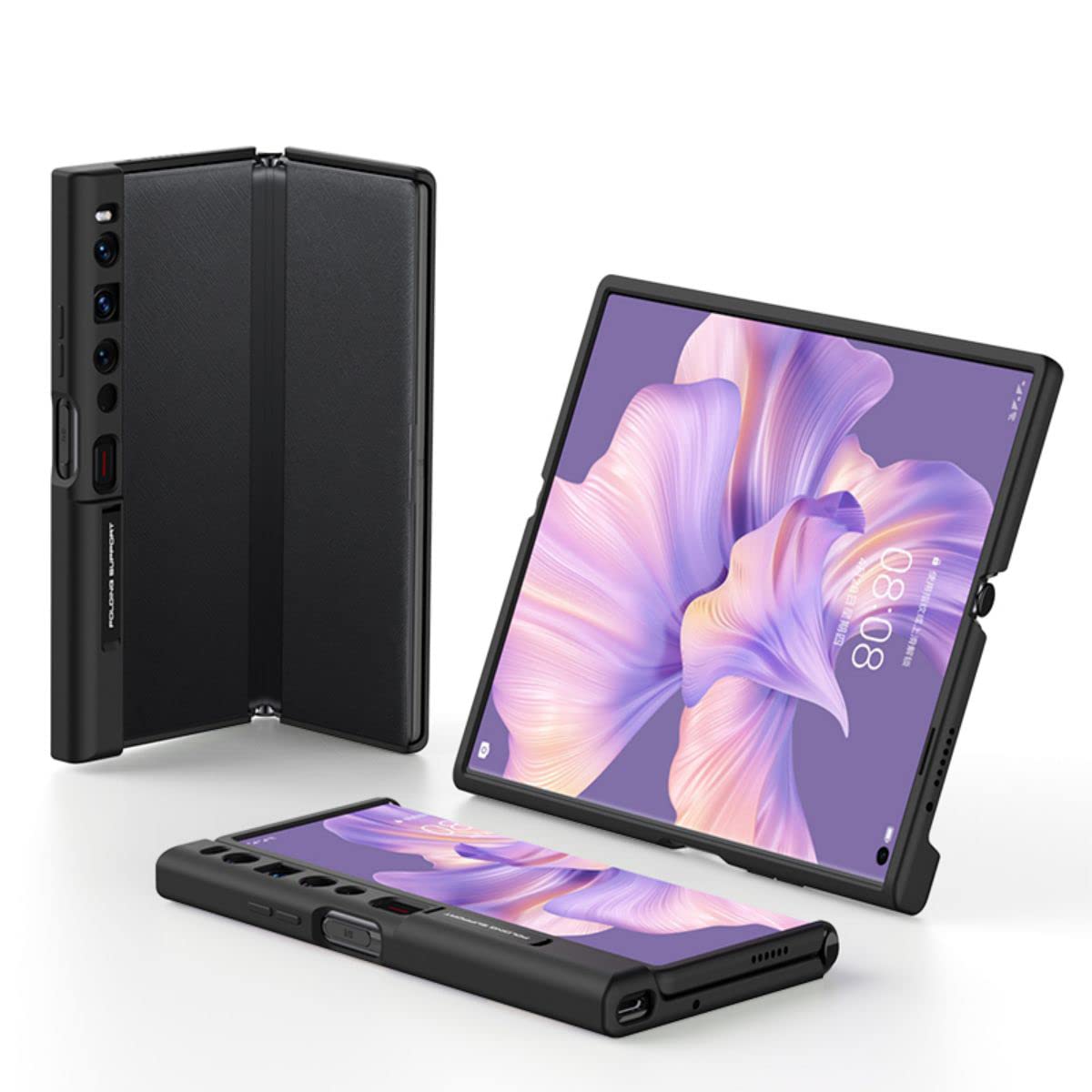 Housse Portefeuille 360° Pour Huawei Mate Xs – Cuir Synthétique Noir, Protection Complète, Neuve