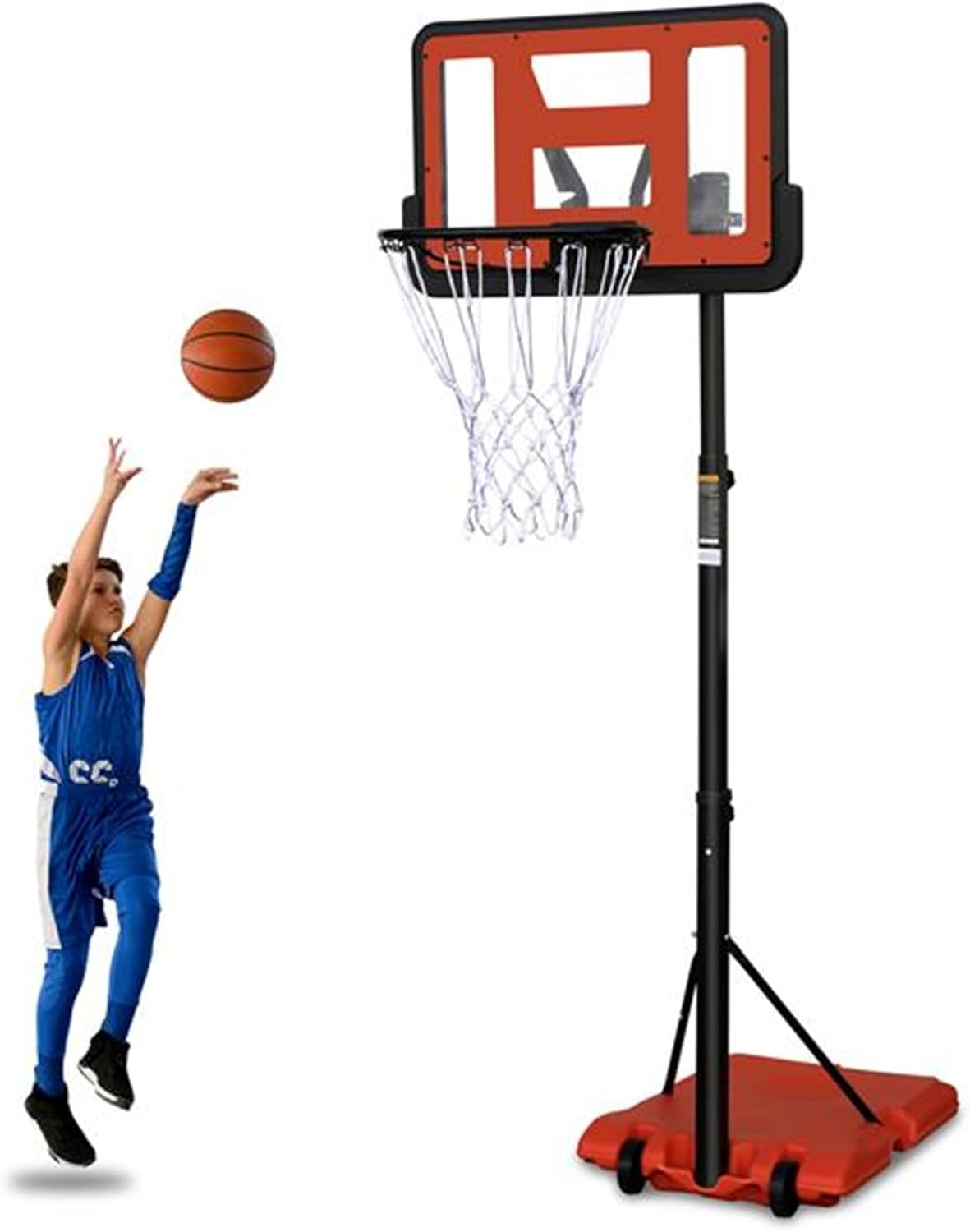 Portable Basketball Stand, Basketball System, 4.8-7.7ft Adjustable Height, Stable Base and Wheels, Youth Basketball Stand, Suitable for Gym, Playground and Park Practice, Red
