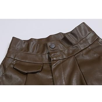 Amazon | [MeipingQu] レザーショートパンツ ハイウエスト 黒