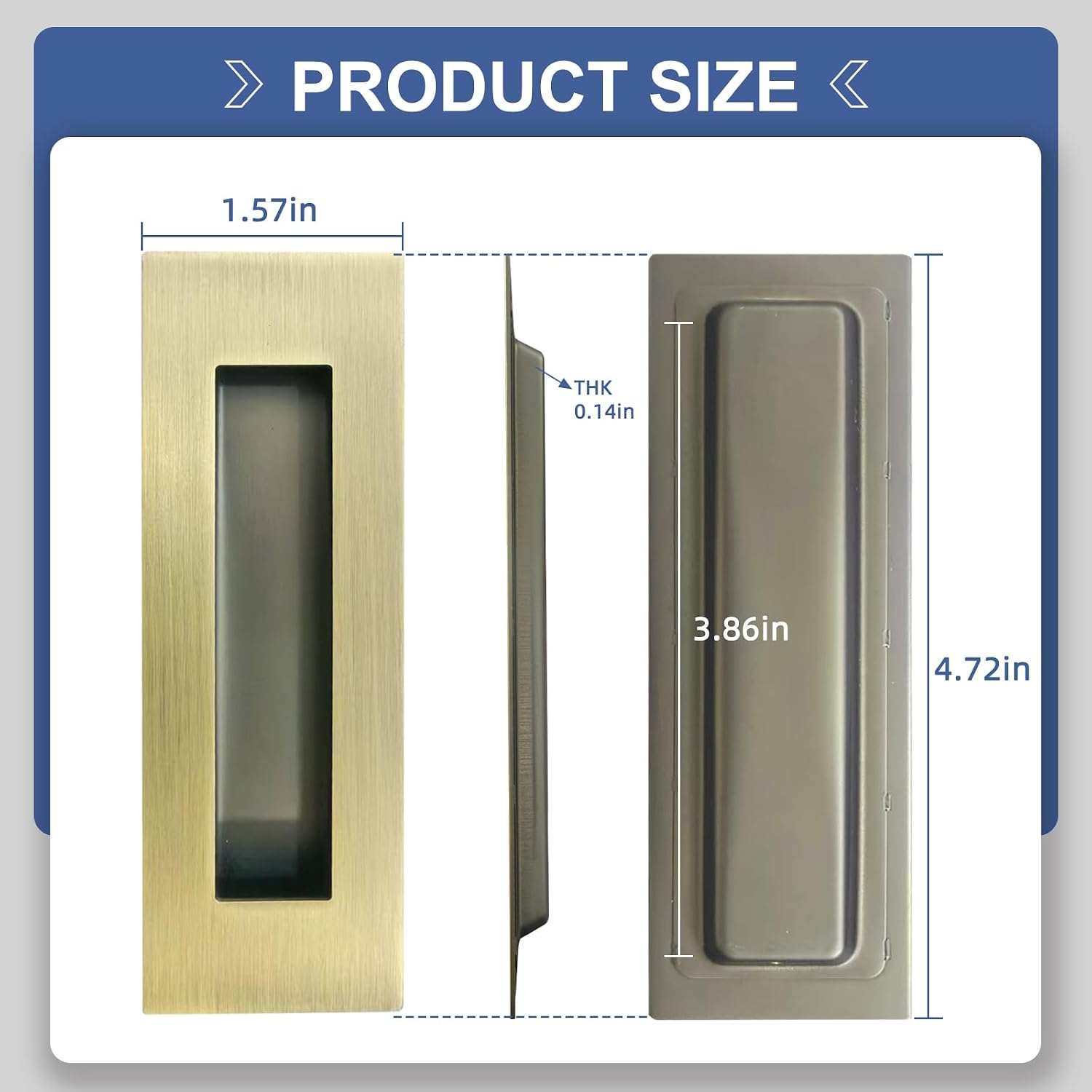 Pocket Door Hardware and Edge Pull,Stainless Steel Pocket Door Handles Latch,Recessed Finger Flush Pulls,for Closet,Sliding,Barn Door (Antique Brass, 4.72Inch)