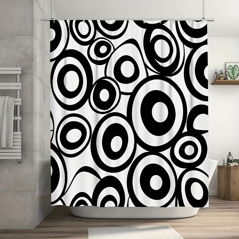 Rideau de salle de bain motifs ovales noirs pour une douche moderne