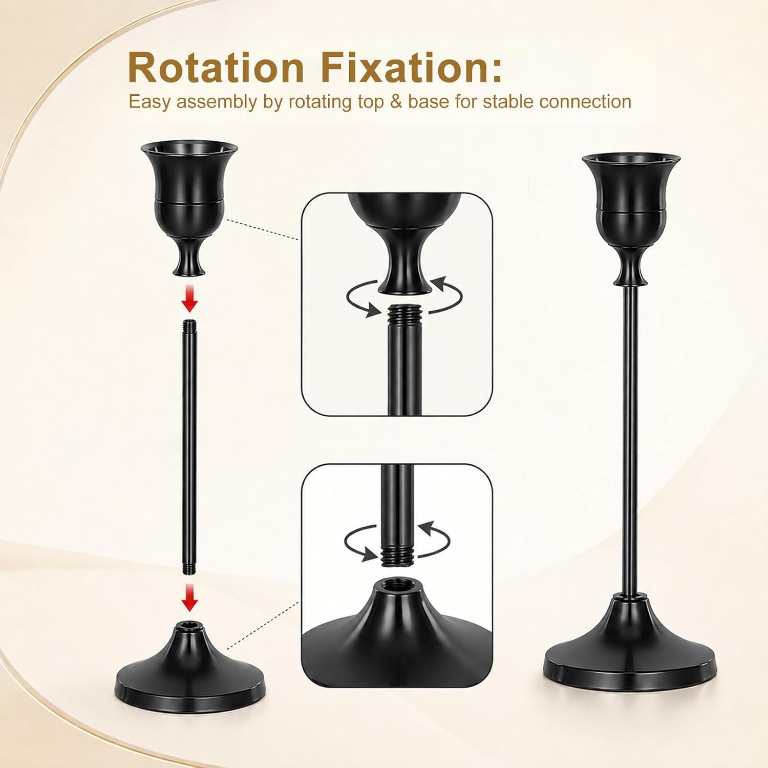 3 Pcs Black Candlestick Holders, Metal Taper Candle Holders for Table Decor