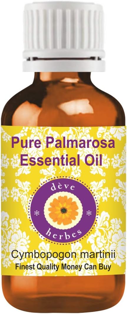 Deve Herbes Pure Palmarosa Essential Oil (Cymbopogon martinii) Therapeutic Grade Steam Distilled 30ml