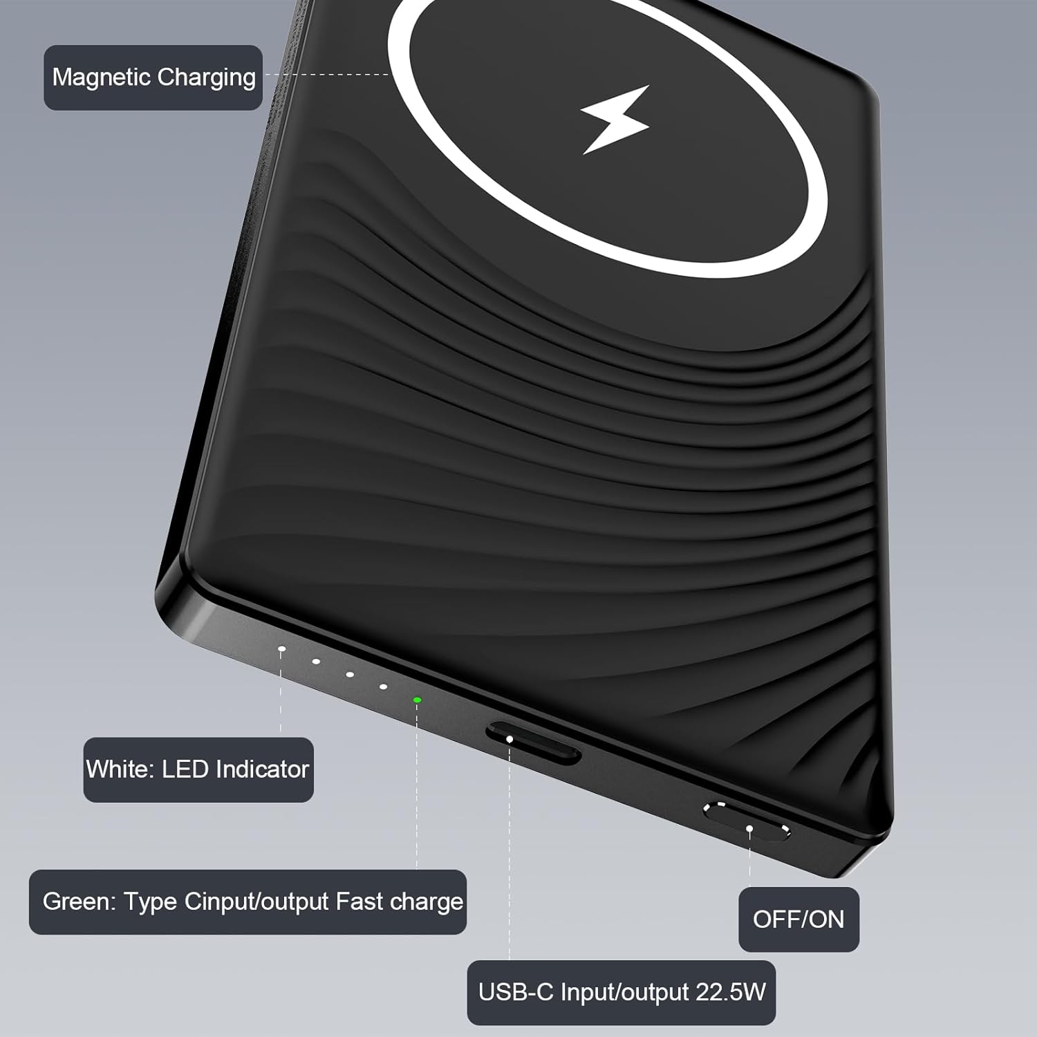 Magnetic Portable Charger PowerBank, 5,000mAh Mag Slim Wireless Power Bank with USB C PD 20W QC3.0 Wired Fast Charging, Battery Pack Compatible with iPhone 17/16/16 Pro/16 Pro Max/15/15 Pro Series