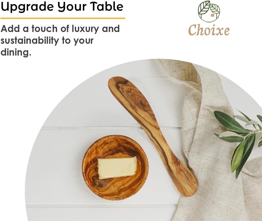 2-Piece Olive Wood Bread and Butter Set, 14-Inch Cutting Board with 7-Inch Butter Knife, Handcrafted Mediterranean Olive Wood, Rustic Style