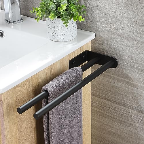 Porte-serviettes à deux bras noir 40cm support mural linge de bain