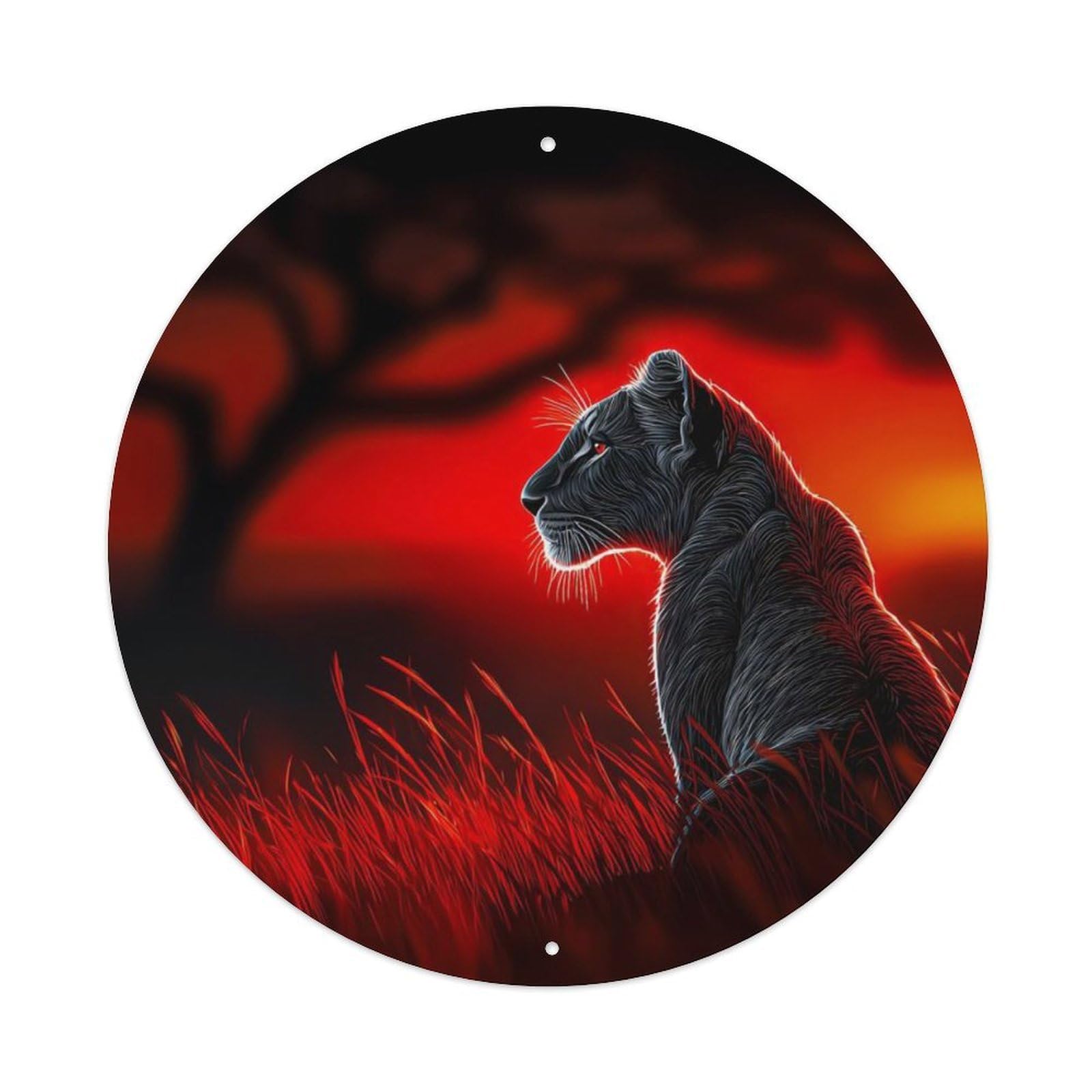Animal African Lion African Savanna Sunset Red Contrast Vintage Metal Tin Sign Plaque Wall Decor for Cafe, Club Bar, Office, Garden Metal Poster 8x8Inch