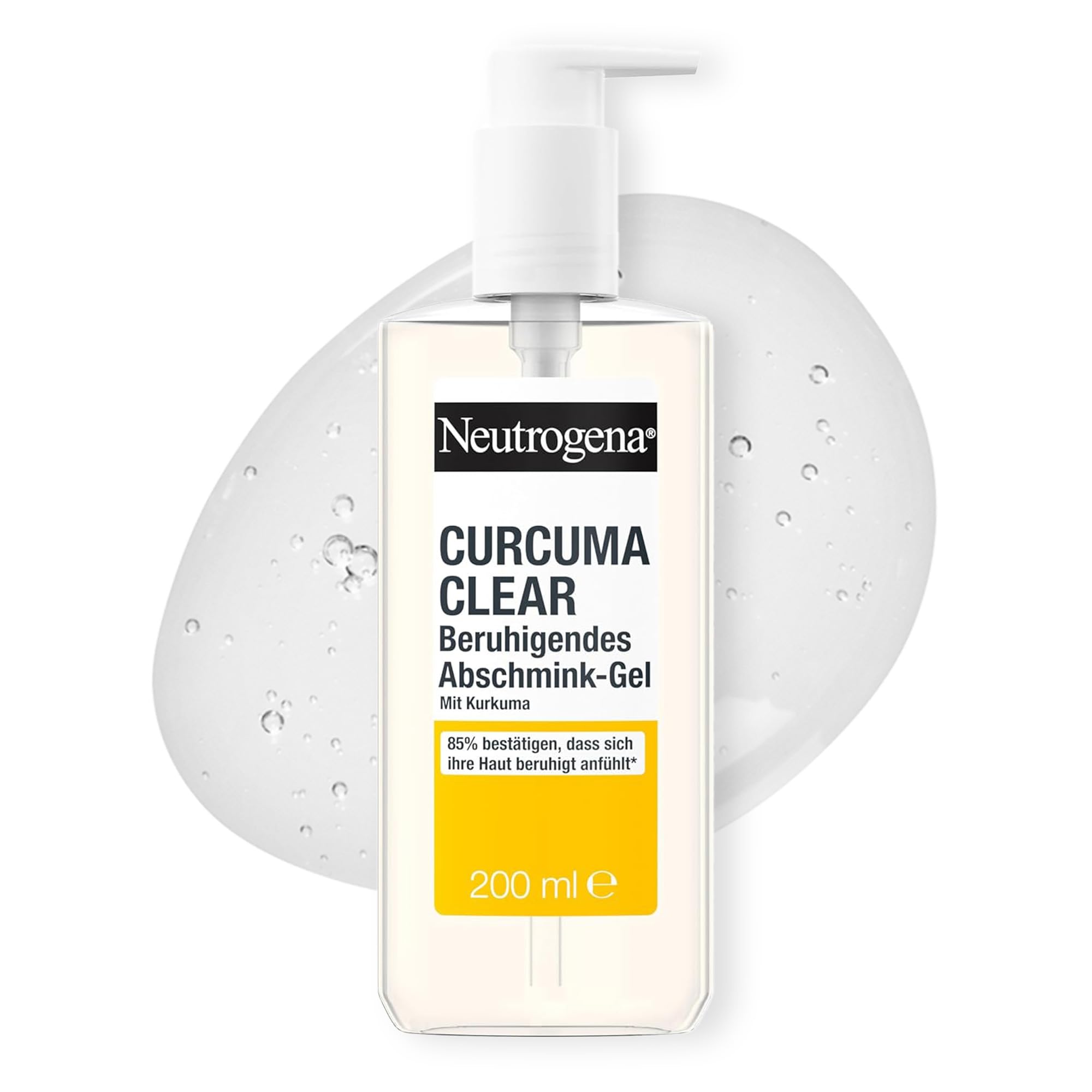 Neutrogena Curcuma Clear Beruhigendes Abschmink-Gel 200 ml, wasserfester Make-up Entferner mit Kurkuma, erfrischendes und Öl-freies Reinigungsgel für das Gesicht bei unreiner, sensibler Haut